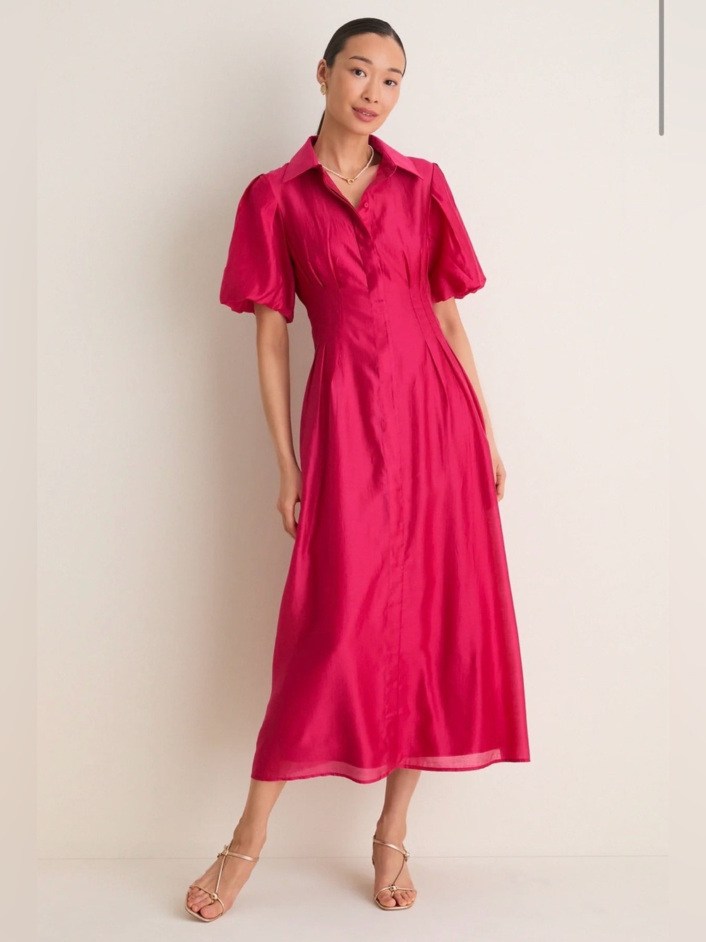 TUCKERNUCK Raspberry Organza Delaney Midi Dress Size XS Puff Sleeves Tailored - Picture 1 of 16